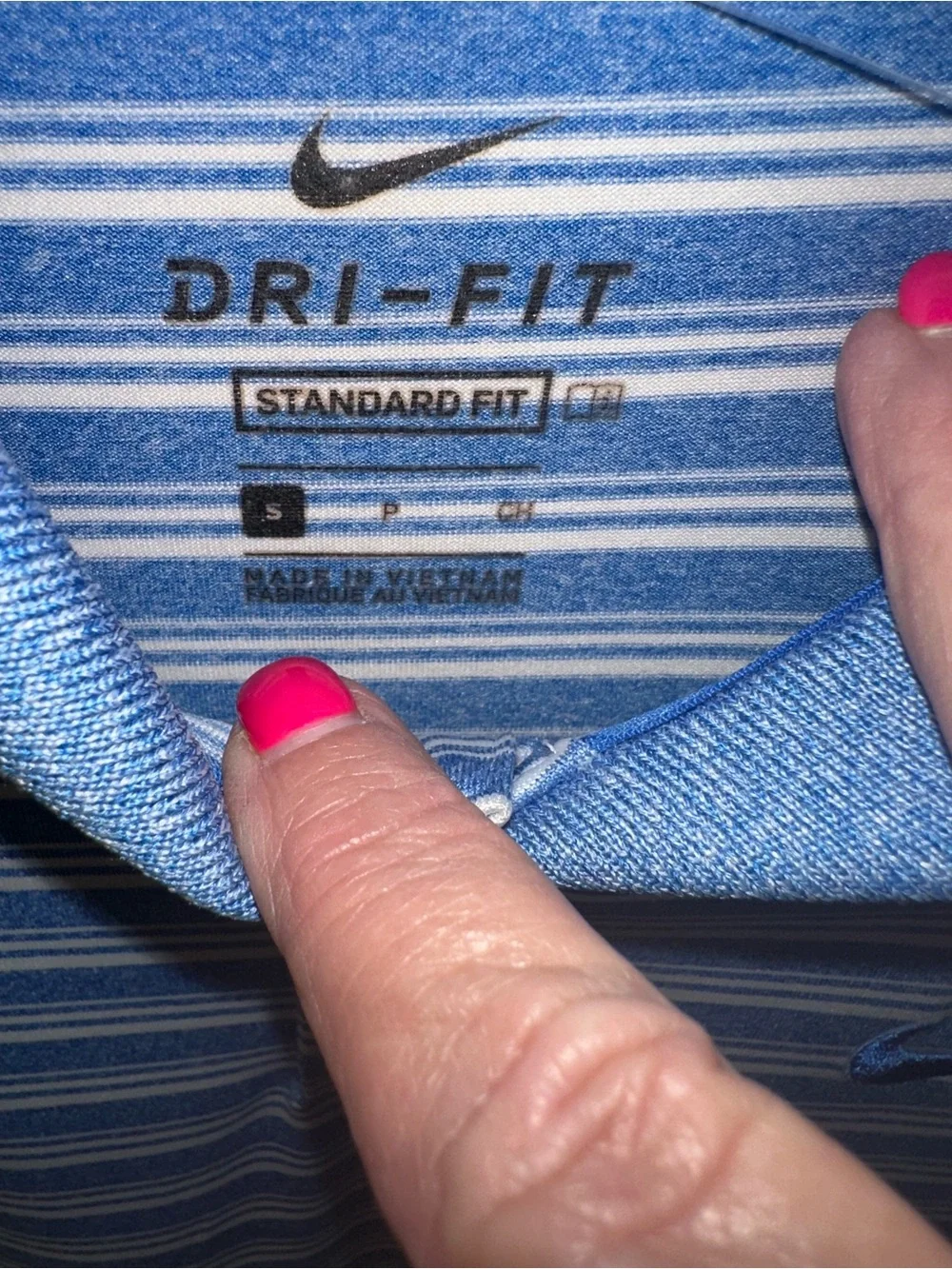 Nike Light Blue and White Striped Polo Shirt